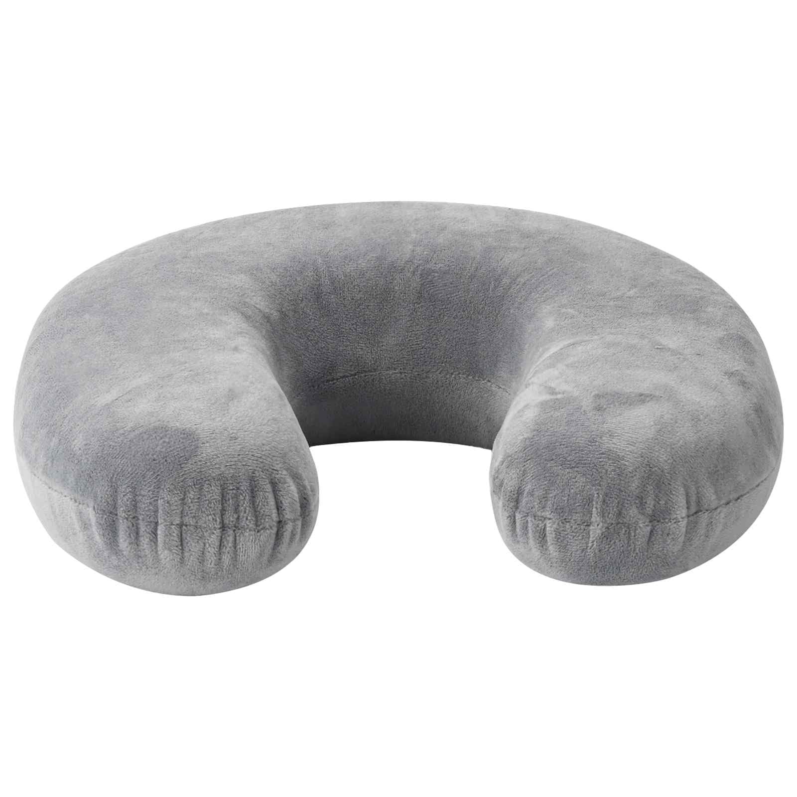 Almohada de viaje para cuello gris con espuma viscoelástica, almohada ergonómica para dormir de lado y de espalda, transpirable, funda lavable