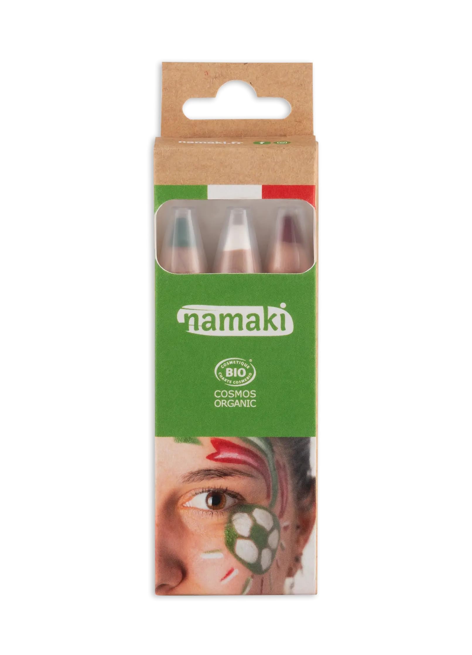 Kit de Maquillage Bio Supporter Italie – 3 Crayons Jumbo Vert Blanc Rouge - Namaki