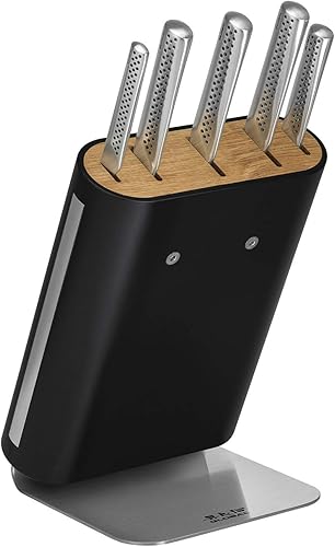 Global Ukon - Juego de 6 bloques de cuchillos, chef de 8 pulgadas, pan de 9 pulgadas, Santoku de 7 pulgadas, dentado de 6 pulgadas, pelado de 3 1/2