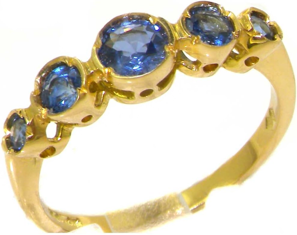 LetsBuyGold 18k Yellow Gold Natural Sapphire Womens Band Ring - Sizes 4 to 12 Available
