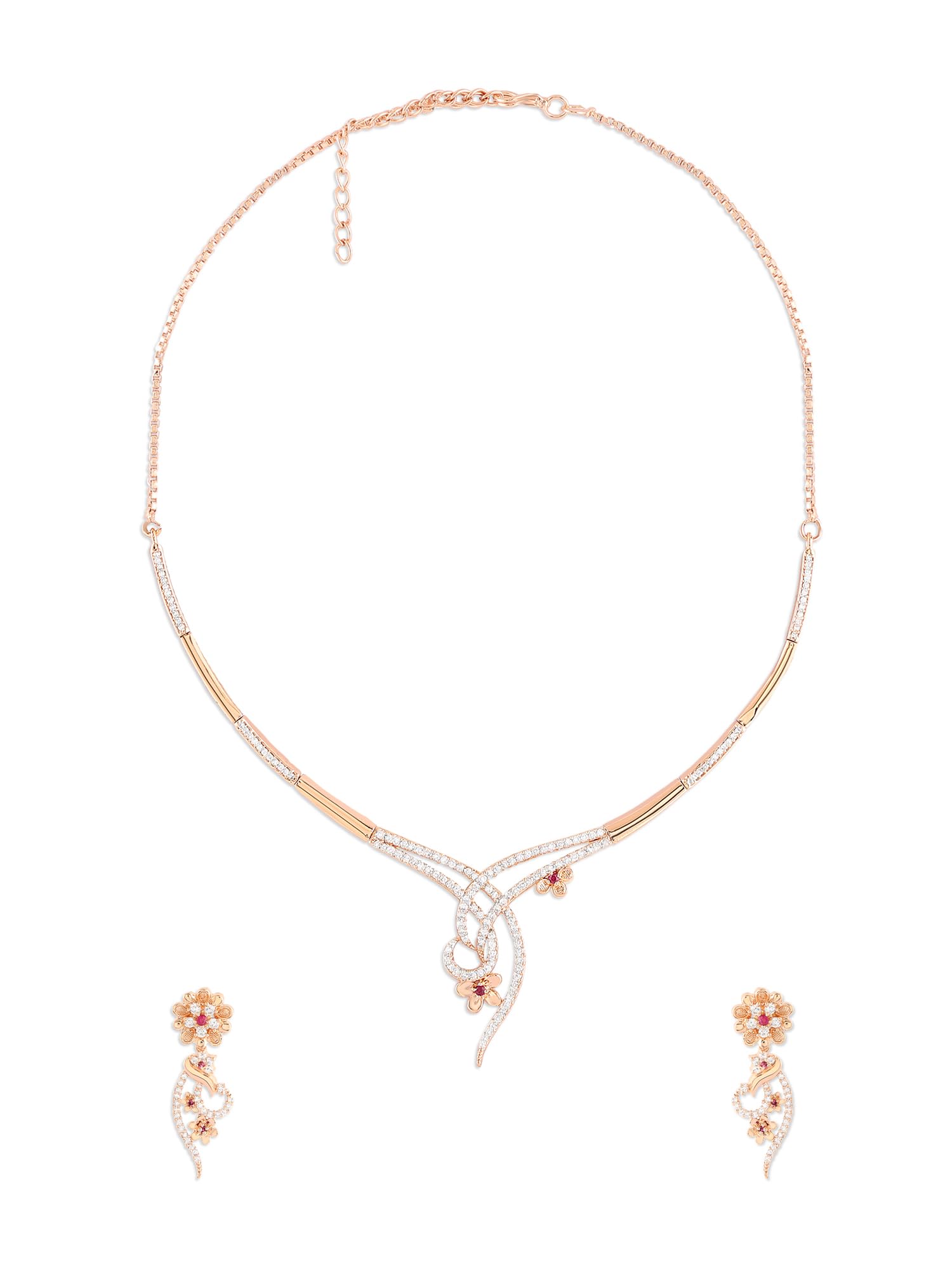 ZAVERI PEARLS Rose Gold Tone Cubic Zirconia Embellished Contemporary Brass Necklace Earring Set For Women-ZPFK17231 (B0CTF71FD1) Amazon Price History, Amazon Price Tracker