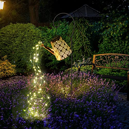 Watering Solar Can Lights, Outdoor Hanging Solar Powered Waterproof With Handle, Decorative Retro Metal Garden Decor Path Flickering Lights For Table Patio Yard Pathway Walkway With 45'' Shepherd Hook #TOP5