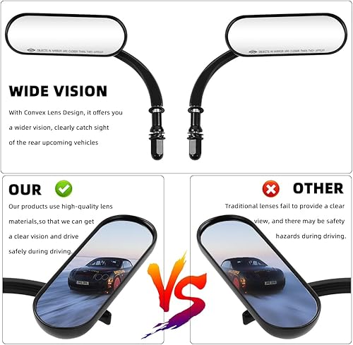 Miniatura 5 de Espejos de motocicleta de forma ovalada negra, espejos retrovisores de motocicleta compatibles con Harley Road King Softail Street Glide Electra