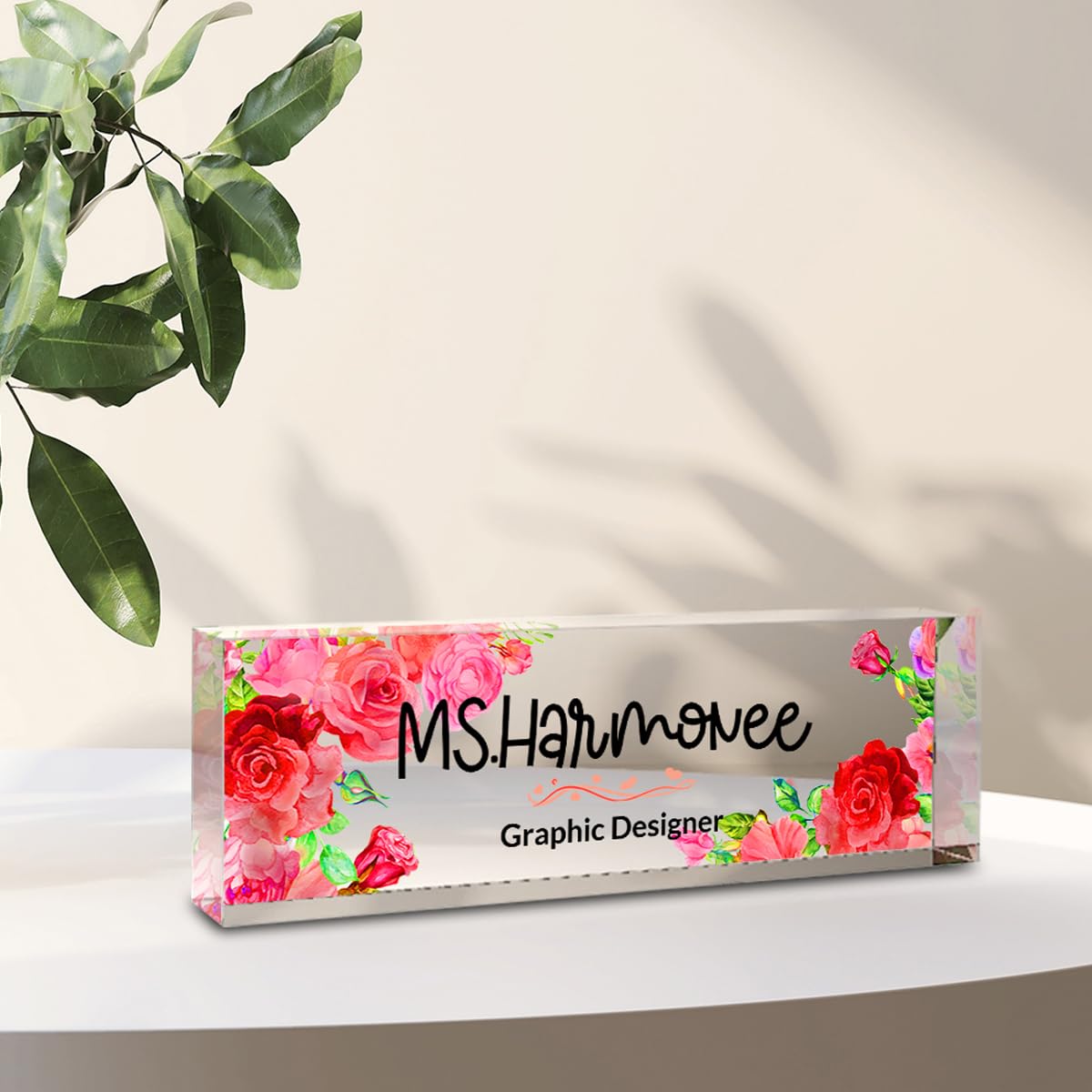 MXZLBY Personalized Office Desk Name Plate - Custom Acrylic Decor Accessories, Gift for Women (Pink Rose) 731