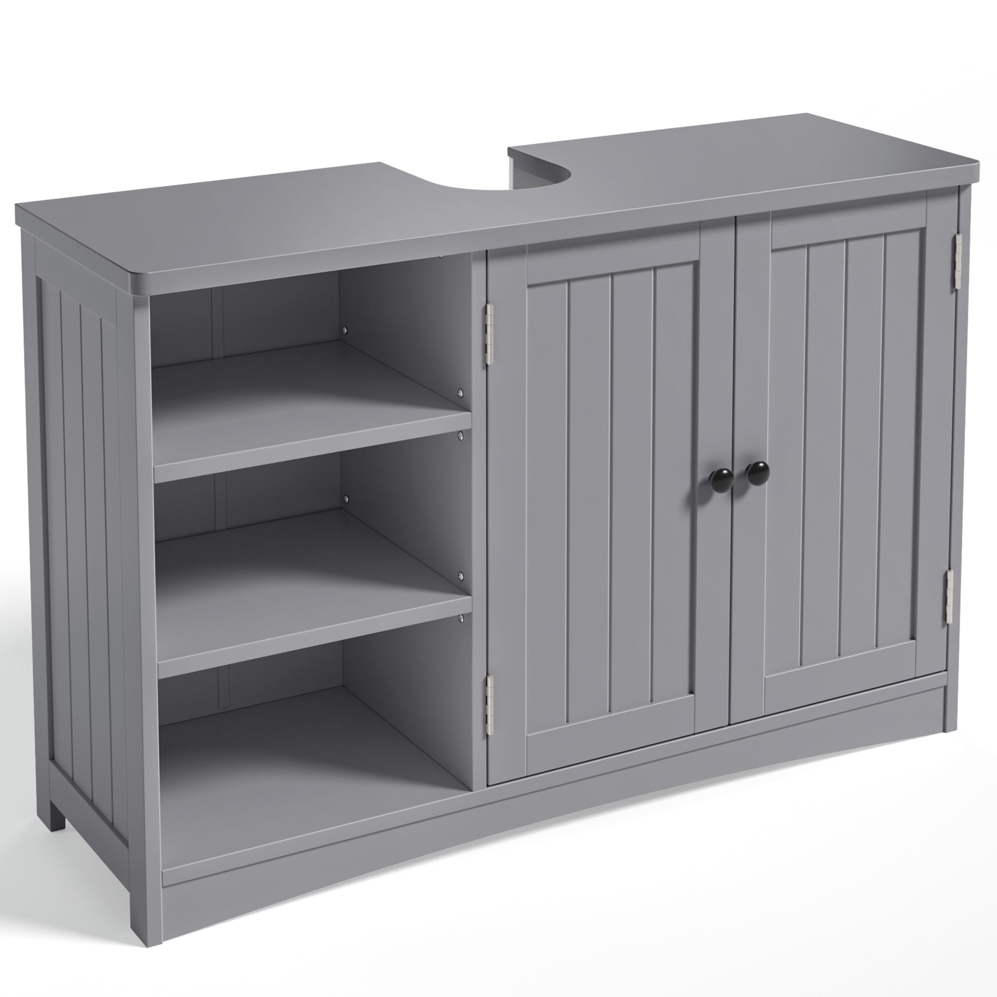 Bealife Waschbeckenunterschrank, Badezimmerschrank 90 x 30 x 60 cm, mit 2 Türen, 5 Fächern und höhenverstellbarem Einlegeboden in 3 Stufen, Magnetverschluss, viel Stauraum, wasserabweisend (Grau)