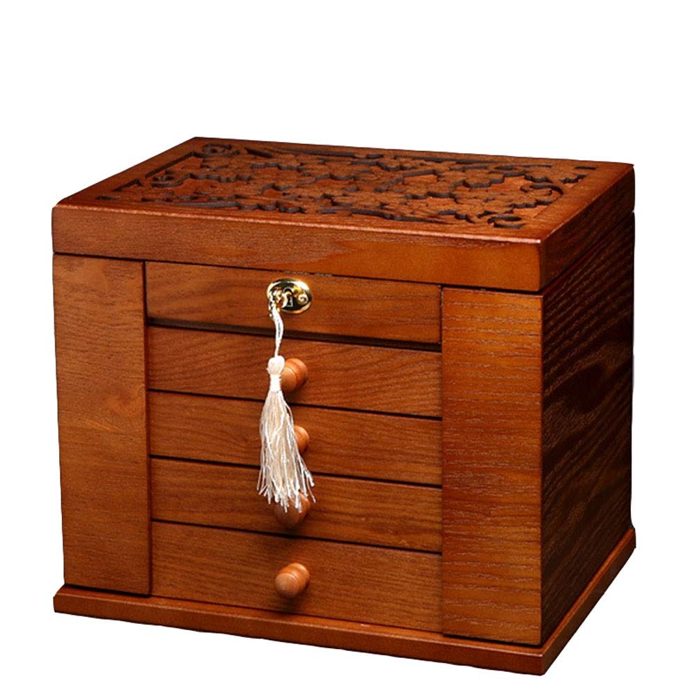 Jewellery Box Jewelry Box Wooden Velvet with Lock Mirror Versatile Antique Color High Capacity Storage Box for Ring