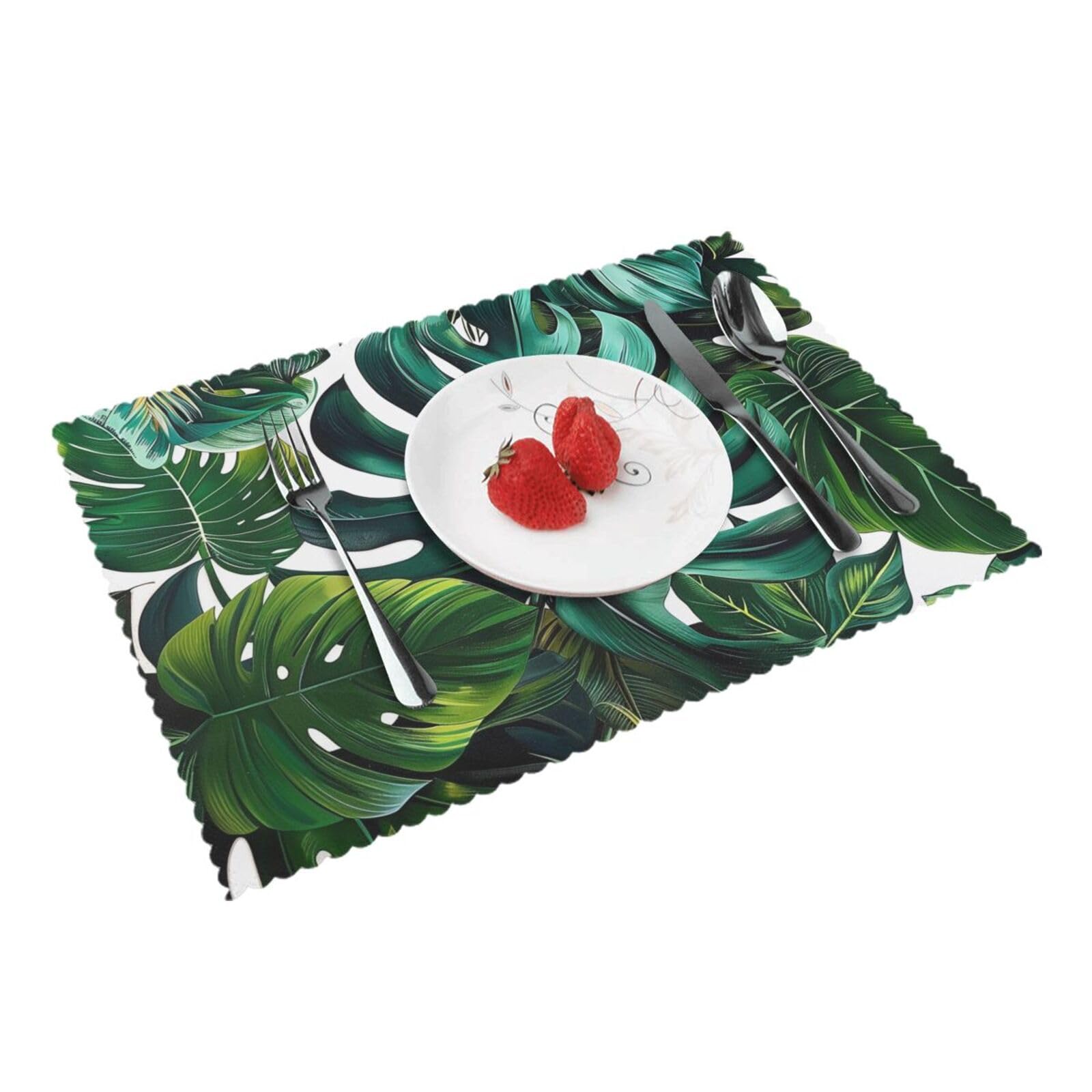 Tropical Leaves Printed Placemat Heat Resistant Place Mats Set of 4 PCS Washable Kitchen Table Mats, 12x18 Inch