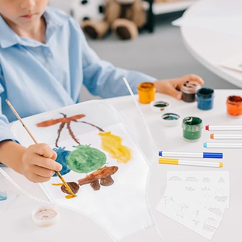 Miniatura 7 de Morcheiong Juego de delantales para niños de 3672 piezas, delantales de pintura para niños con bolígrafo de colores y plantilla de manualidades para