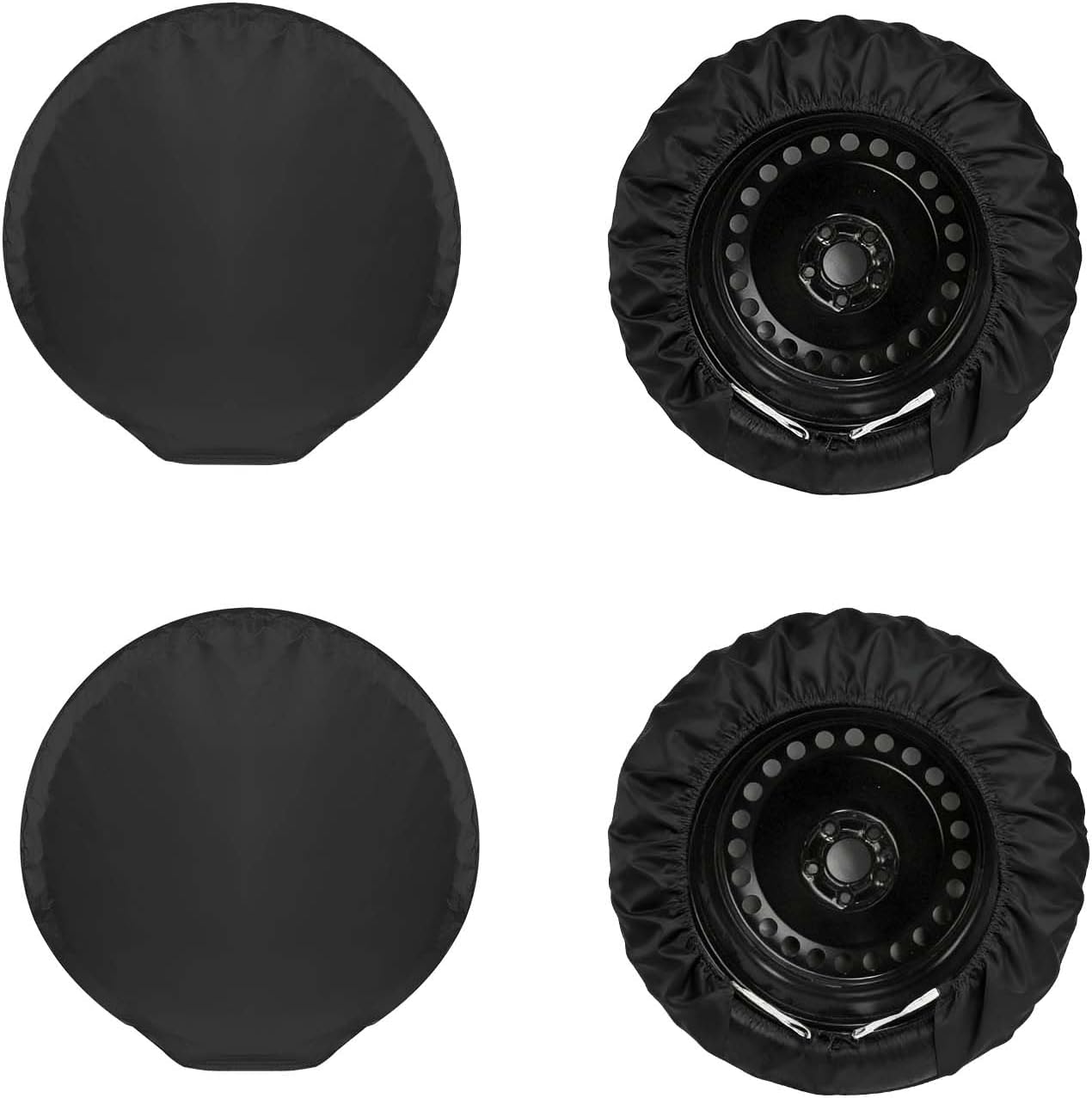4-Pack RV Tire Covers, Waterproof & UV Resistant Wheel Covers with Windproof Hooks for Trailer, Camper, Truck, SUV & More - Fits Tire‘s Total Diameter 30’’- 32’’/80cm - (Black-L)