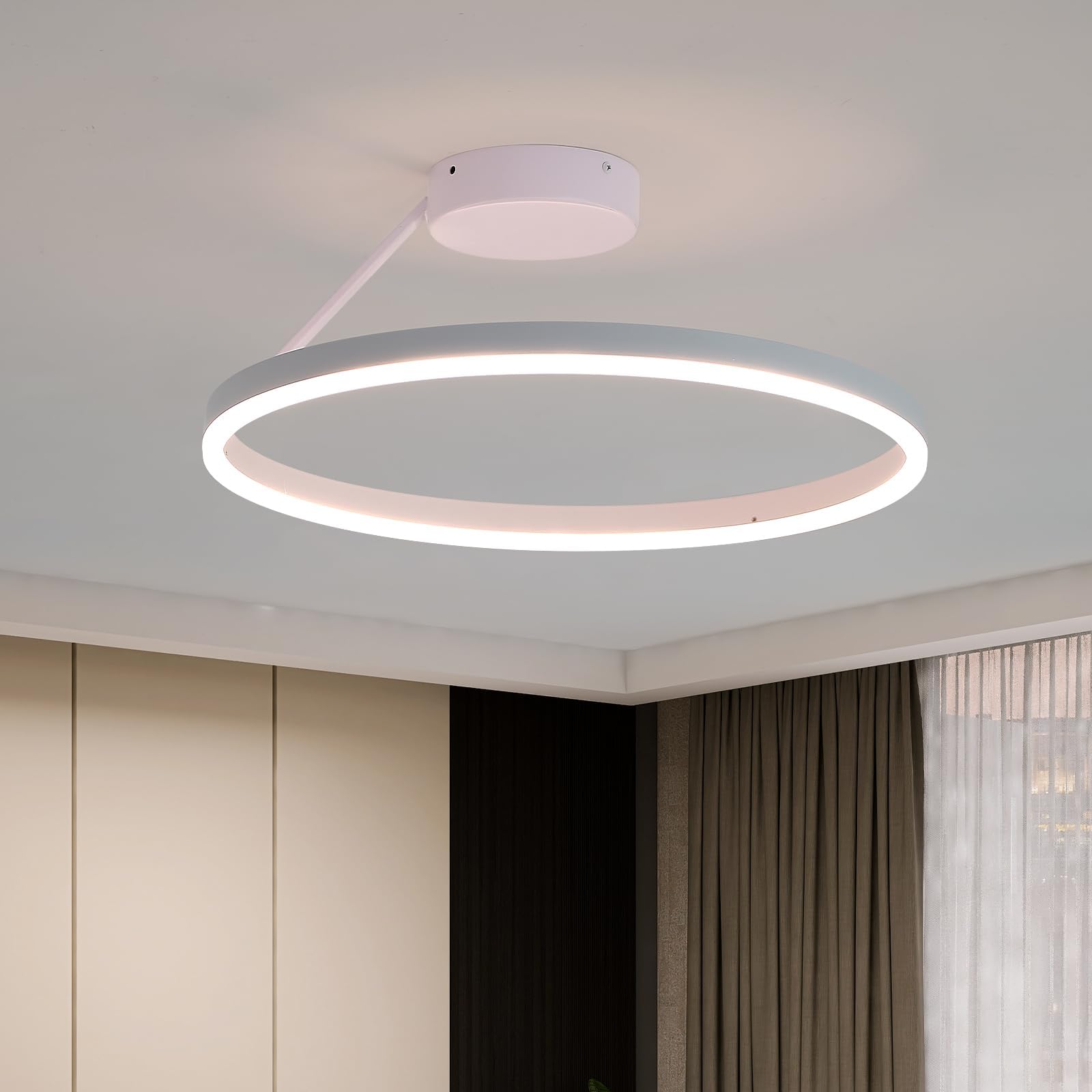 kaixunl Circular Ceiling Light LED Ring Lighting Fixture Modern and Simple Lights Semi Flush White Dimmable Ceiling Lamp Suitable for Living Room Dining Room Bedroom Kitchen Corridor Foyer 40cm