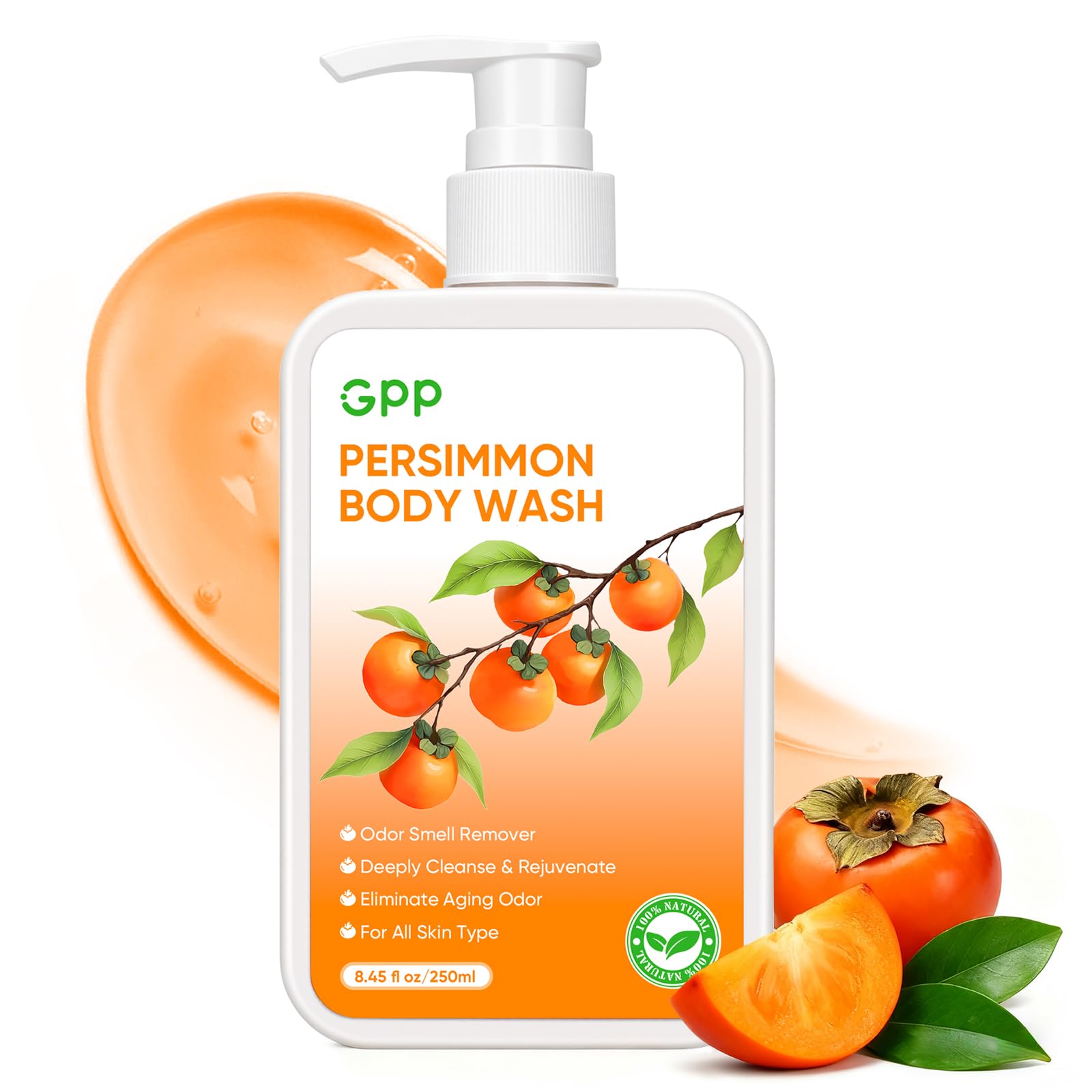 GPP Persimmon Body Wash for Body Odor Control, Natural Deodorant Soap for Old People Smell, Smelly Feet Deodorant Body Odor Eliminator, Gentle for Sensitive Skin, Persimmon Soap Bar for Women & Men