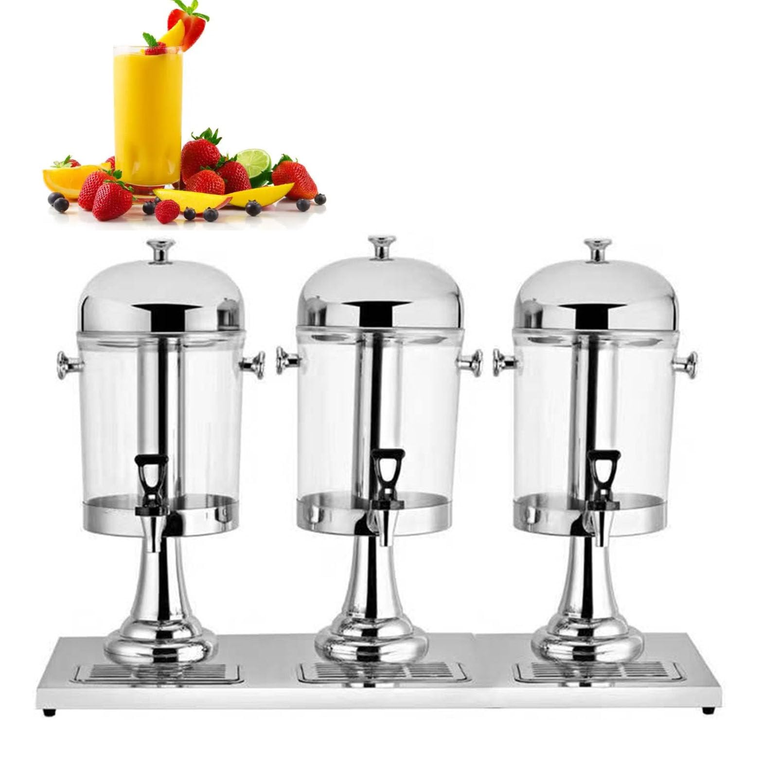Distributore di succhi in acciaio inossidabile, distributore di bevande fredde Distributore di bevande commerciali in vetro trasparente Distributore di bevande a tre teste per buffet per la colazion
