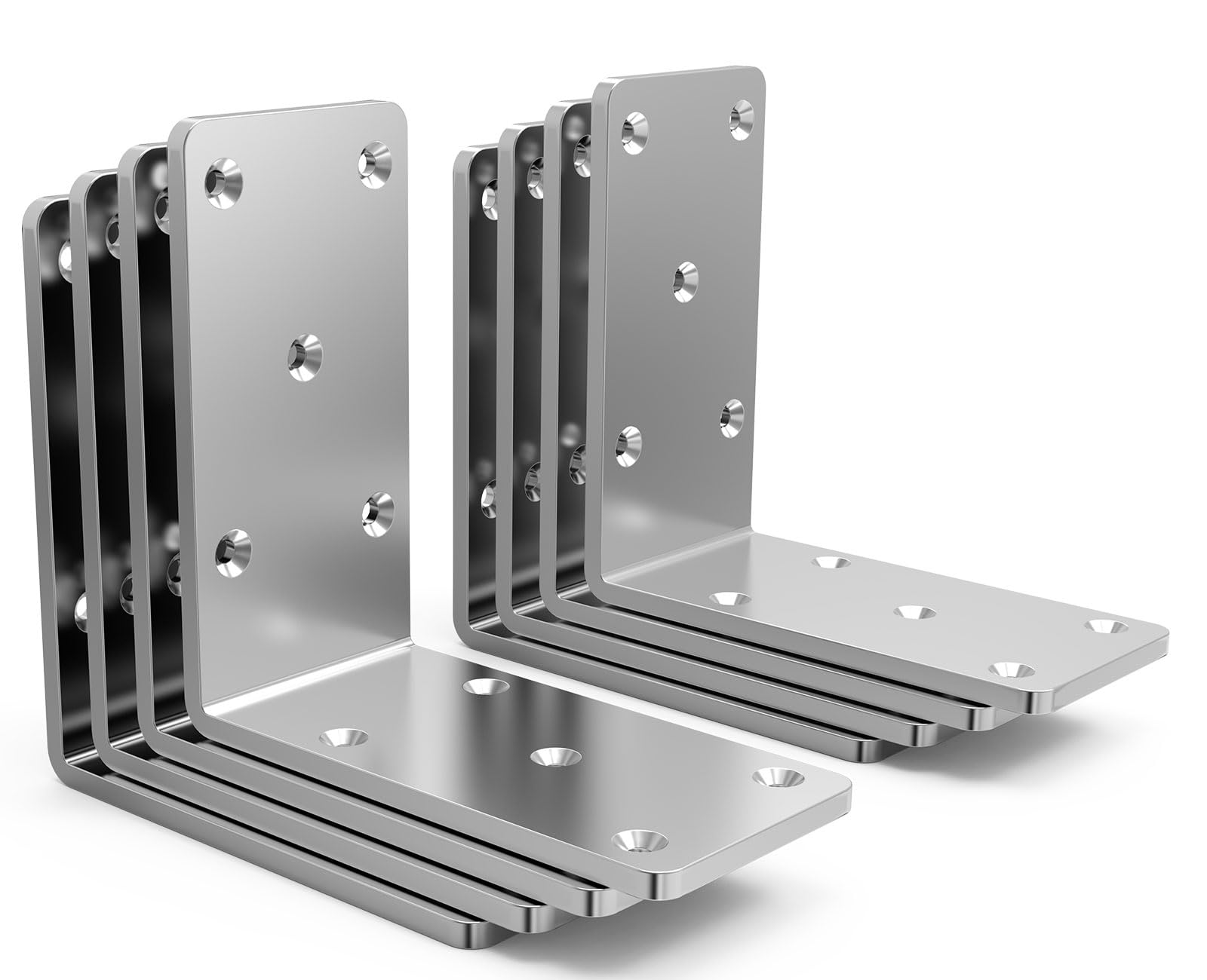 (8 pezzi) Staffe a L resistenti per legno, staffe per mensole in metallo, staffa angolare a 90 gradi, grande staffa ad angolo retto, connettore da palo a fascio 5 x 5 argento