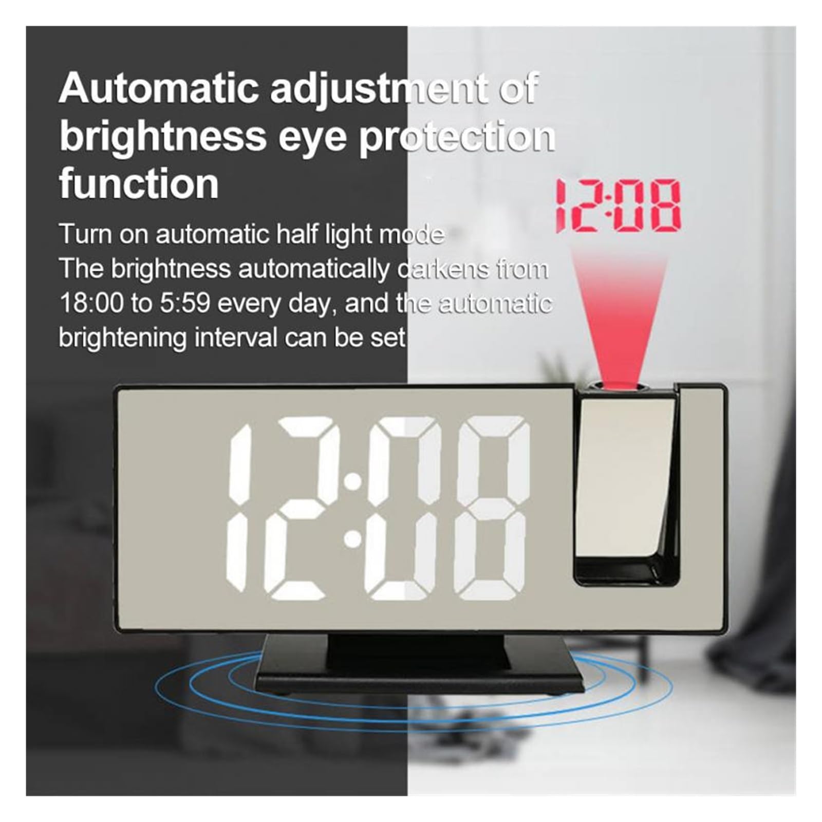 Reloj Proyectable con Espejo Led, Despertador Digital, Mesa De Escritorio Eléctrica, Mesita Noche, Alarma Electrónica Tiempo Proyección ProyeccióN Clara(Clock 4)
