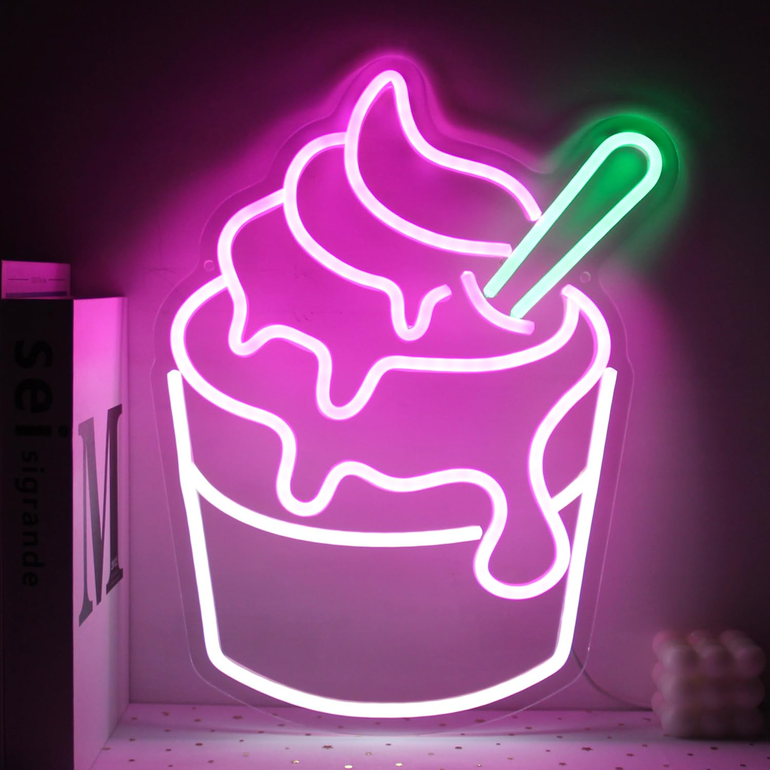 Amazon.com: CKTBLEY Ice Cream Neon Sign Pink White Sundae LED Neon