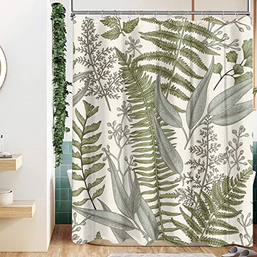 Bivinar Sage Green Leaves Shower Curtain, Plant Bathroom Shower Curtain, Fabric Botanical Shower Curtain, 72 X 72 Inch #TOP7