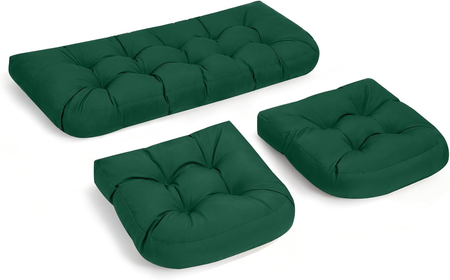 Wicker Chair Cushions Set of 3, Waterproof & Fade-Resistant Patio Furniture Cushions, Non-Slip Cushions for Outdoor Furniture Indoor/Outdoor Thickened Loveseat Cushions (Dark Green, 44" × 19")
