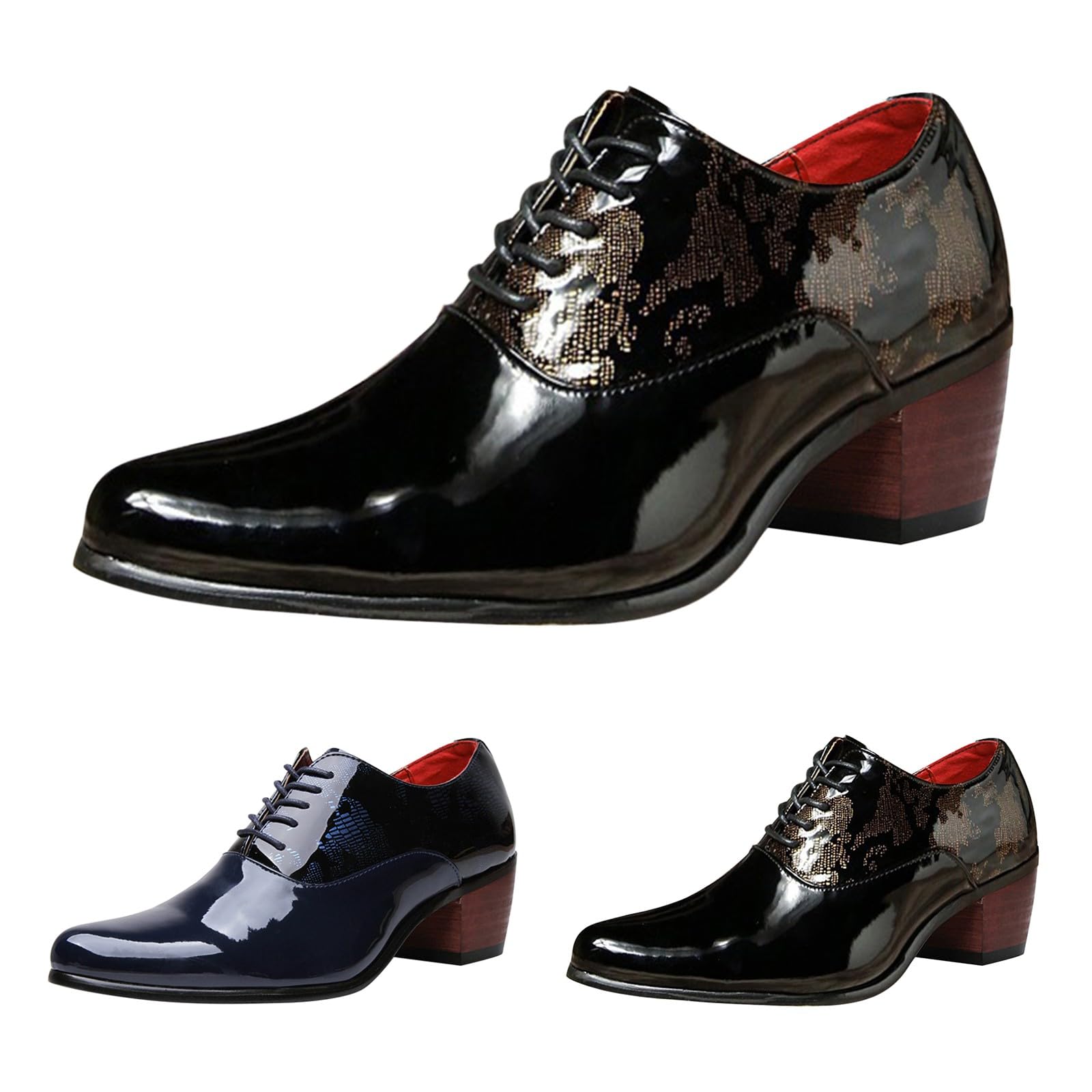 Scarpe Uomo Pelle Derby Impermeabili Scarpe in Pelle Tacco Basso Elegante Scarpe Alla Moda Brillanti Lacci Commerciale Tinta Unita per Ufficio Costume