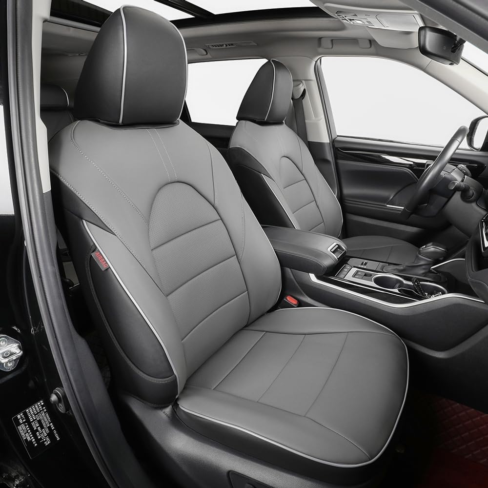 EKR Custom Fit Grand Highlander Car Seat Covers for Select Toyota Grand Highlander 2024 2025 - Three Rows,Second Row Captain Chair, 7 Seats,Leather (Black/Gray) Black/Gray 2024-2025 Grand Highlander 7 Seats