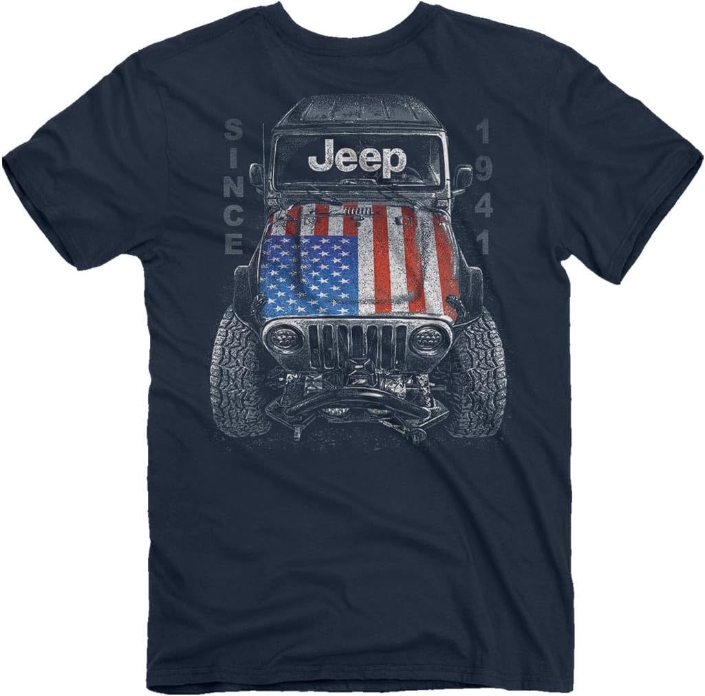Jeep Big USA T-Shirt, Blue | Wrangler, American Flag Design | 100% Cotton