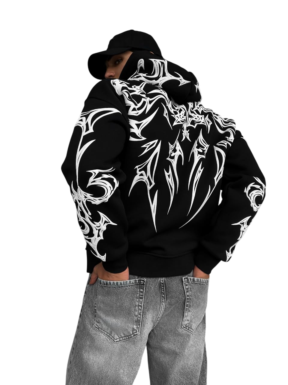Oversize Mafia Tribal Hoodie - Black