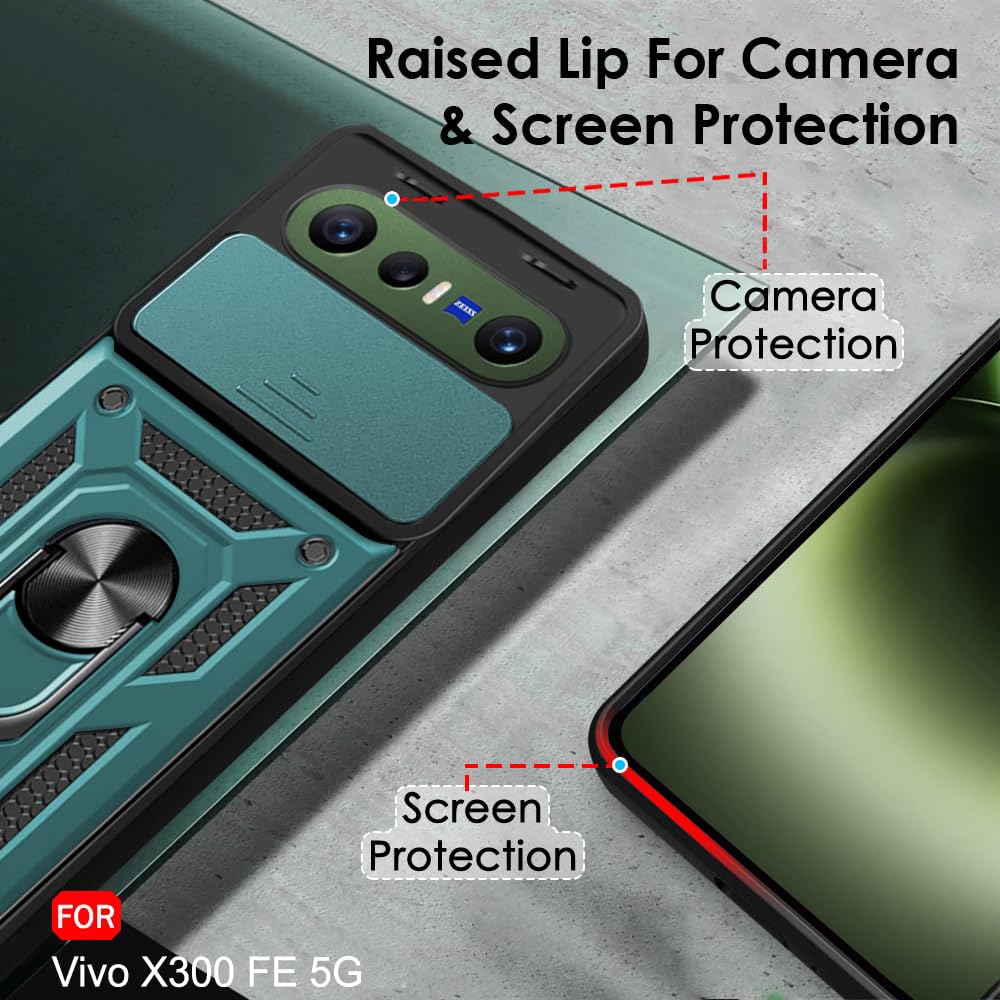 TheGiftKart Tough Armor Bumper Back Cover Case for Vivo X300 FE 5G | Kickstand & Ring Holder | 360 Degree Protection Back Case Cover for Vivo X300 FE 5G (PC & TPU, Rotating Camera Cover, Green) — Amazon image 3