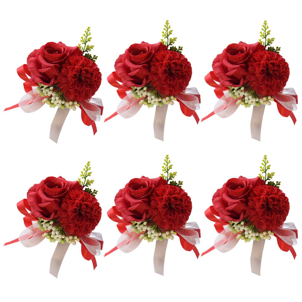 Bracciale fiori da matrimonio, cinturino da polso for damigella d'onore, 6 pezzi fiore all'occhiello for matrimonio, spilla fiore fiore all'occhiello accessorio corpetto da donna uomo corpetto di rose