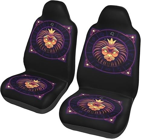 Leo Zodiac Sign Astrology Constellations Car Seat Covers 2 Pack Universal Bucket Front Steats Cover Protector Cushion for Truck SUV Van, Black