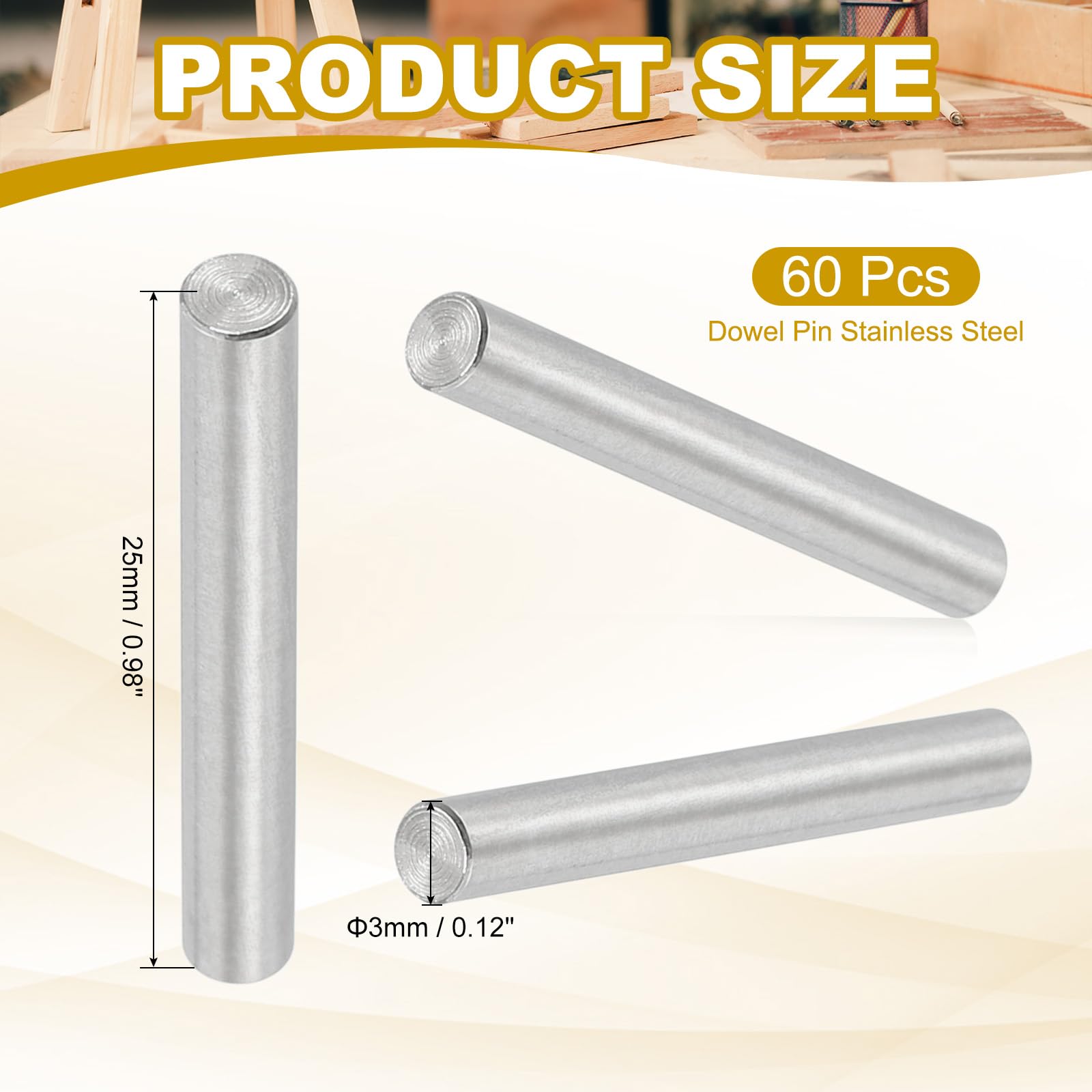 PATIKIL 3mm x 25mm Dowel Pin Stainless Steel - Image 2