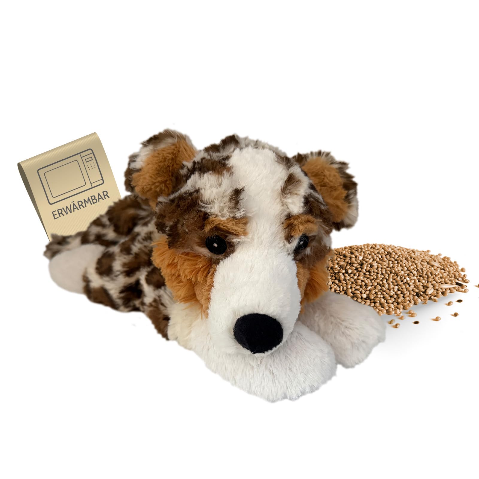 Habibi Plush Wärmekissen/Stofftier f. Kinder und Erwachsene – 2047 Australian Shepherd/Aussi mit Hirsefüllung, Wärmekuscheltier zum Erwärmen in der Mikrowelle/Backofen, ideal auch für Babys