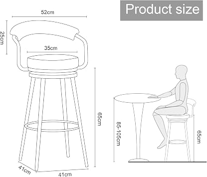 Bar Stool Modern Swivel Bar Stool, 1PC Counter Height Chair with Hollow Back & Metal Legs, Stylish Kitchen Island Seating, 65cm Seat Height, Grey Bar Stool for Home & Restaurant
