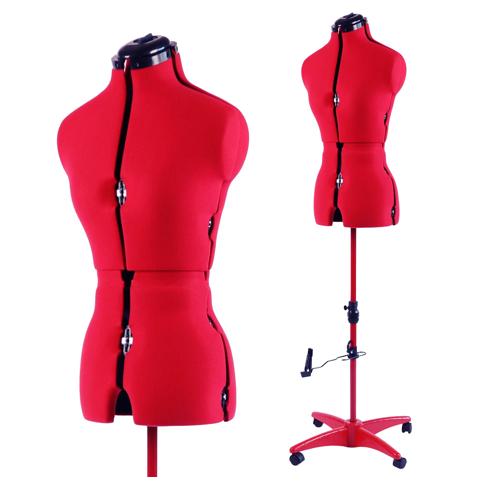 Verstellbare Schneiderpuppe zum Nähen, weibliche Größe 34-42, steckbare Körperform mit 13 Zifferblättern, Abnehmbarer Rollfuß, 108 cm - 152,4 cm Höhenbereich für Kleidung, Größe S bis M