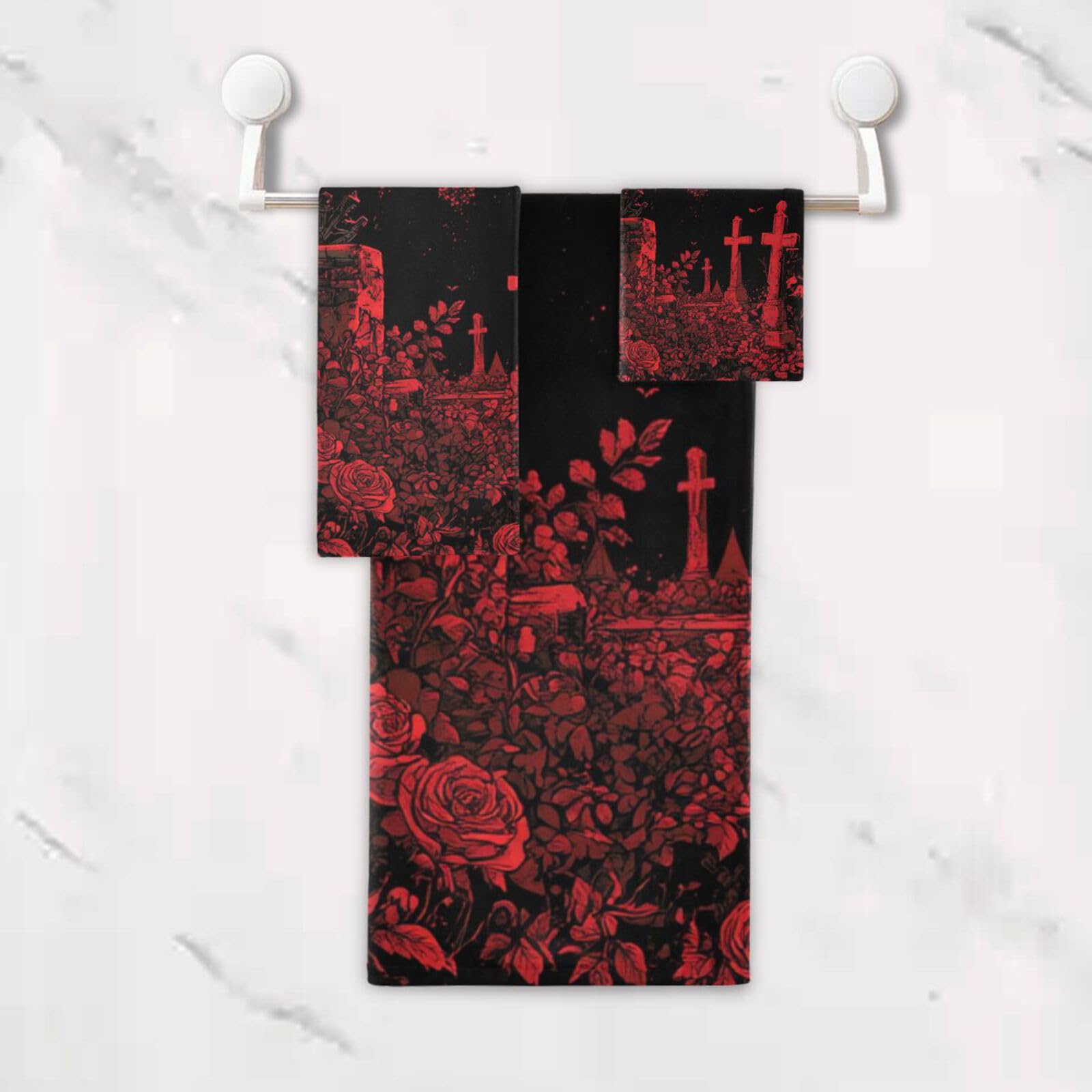 Set di 3 asciugamani per il viso con castello di vampiri gotici, ad asciugatura rapida, 1 asciugamano da bagno, 1 asciugamano per mani, 1 panno per la casa, cucina, hotel, palestra, nuoto, spa
