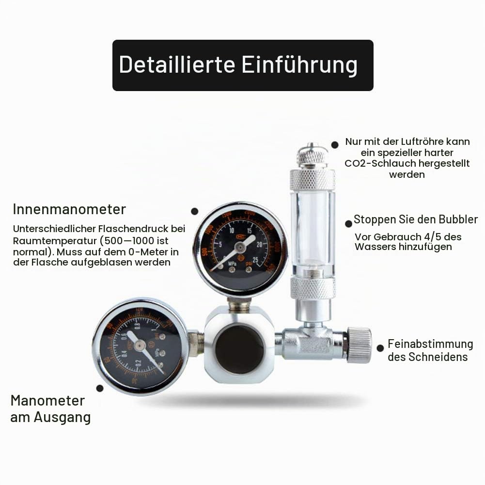 CO2 Druckminderer CO2 Aquarium Druckregler CO2 Druckregelventil mit 2 Manometern für Aquarium System