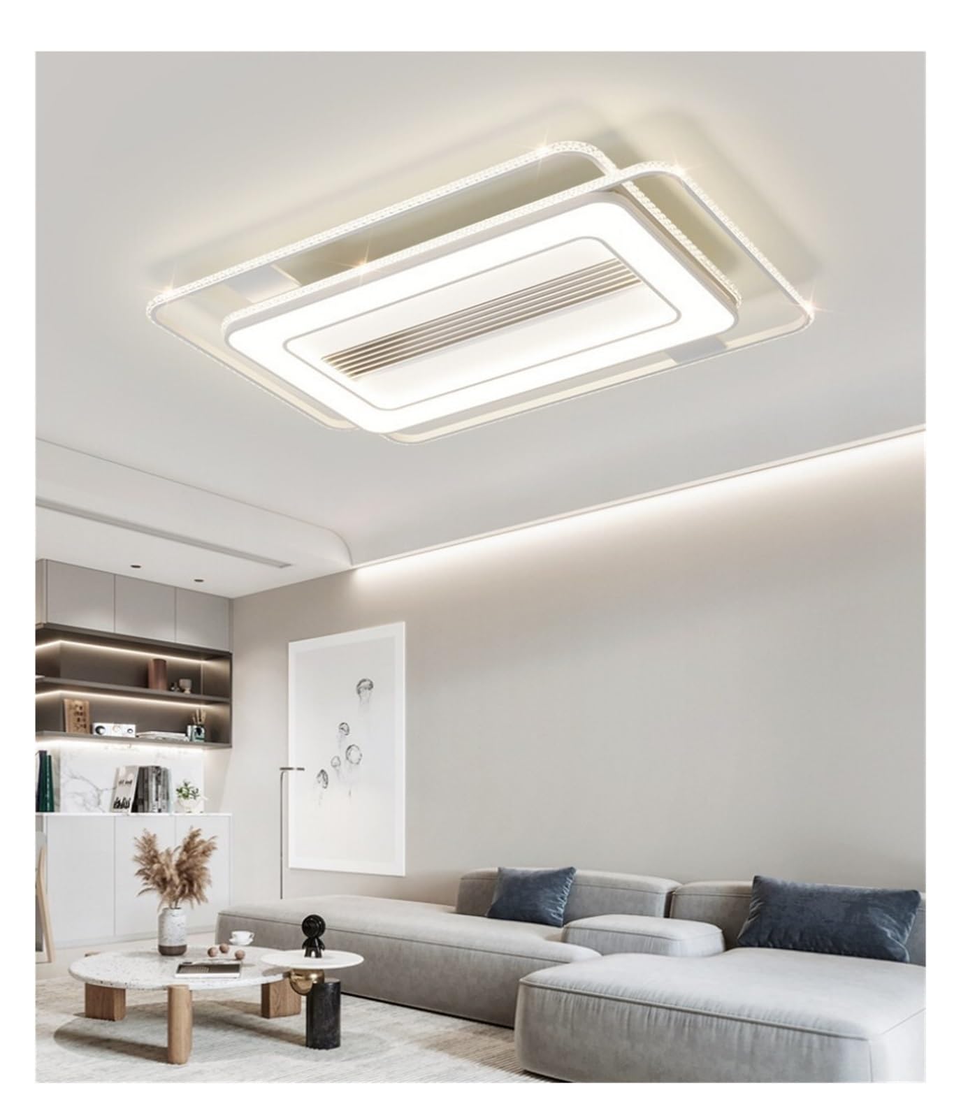 TRDEWR Fan 6 Speeds Bedroom Ceiling Fan with Remote Control with Light Fixture Invisible Leafless Electric Fan Led Lamp Ceiling Good Light and Shadow Effects(Square 100w)