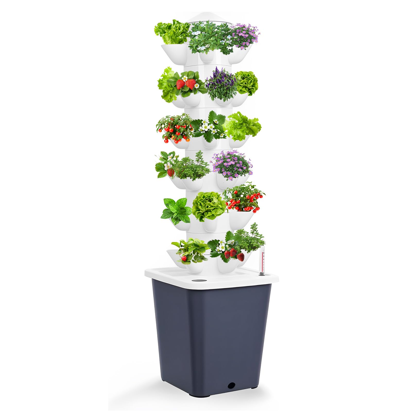 Système de culture hydroponique LIROPAU - Tour de jardin hydroponique 30 bacs pour herbes, fruits et légumes d’intérieur, kit de culture aéroponique avec pompe hydratante et réservoir d’eau mobile