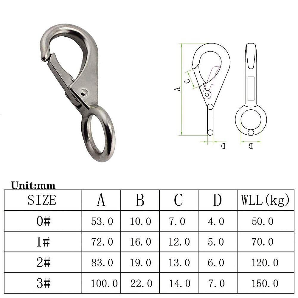 316 Stainless Steel Quick Release Snap Shackle Boat Sailing Rigging Hardware Round Ring Forged Hook Marine Instruments Swivel Eye Gears Shackles