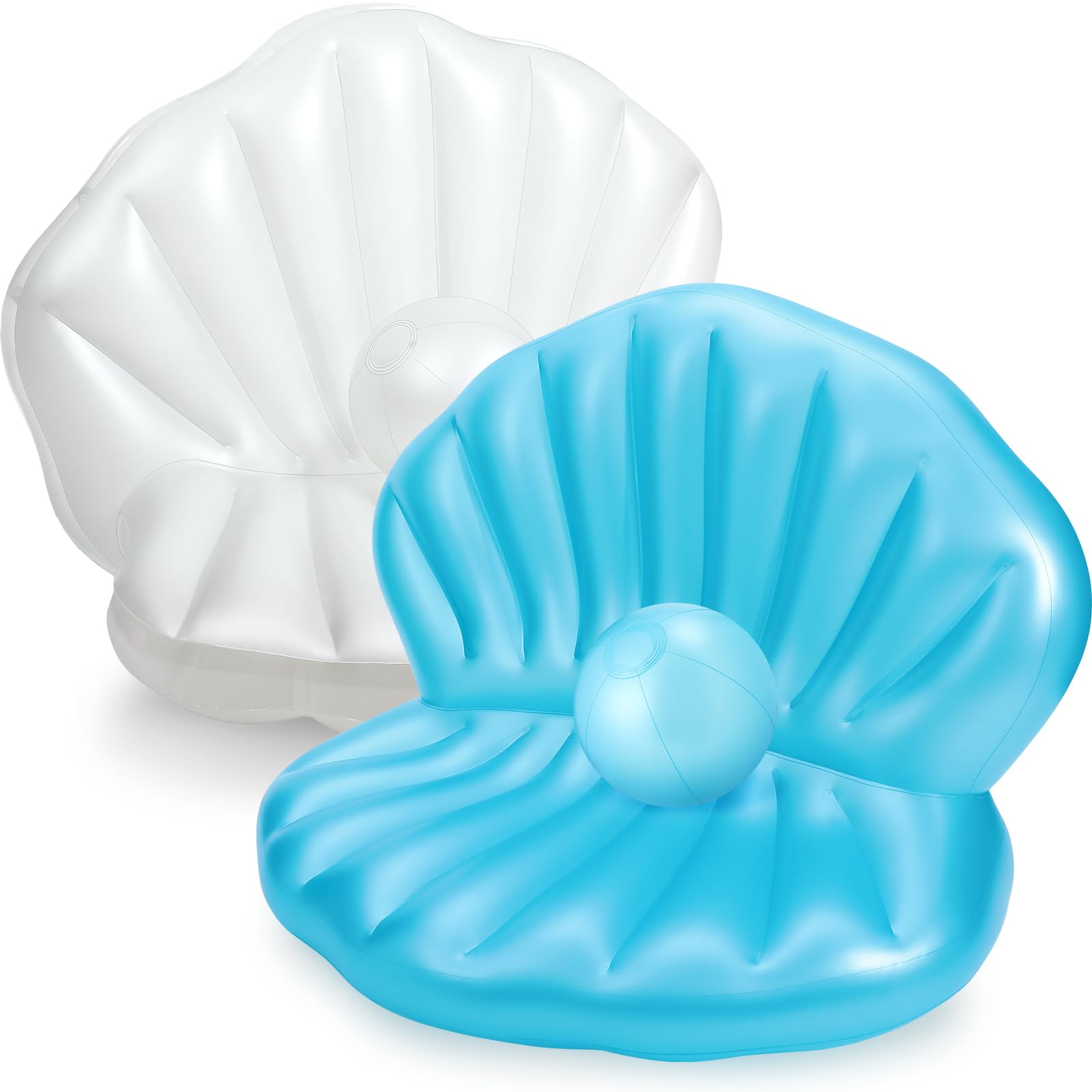 Photo 1 of Motionchic 2 Pack 55 Inch Inflatable Seashell Pool Floats with Pearl Ball Birthday Cute Pool Lounge Floats for Adults Summer Beach Swimming Ocean Theme Party (Blue, White)