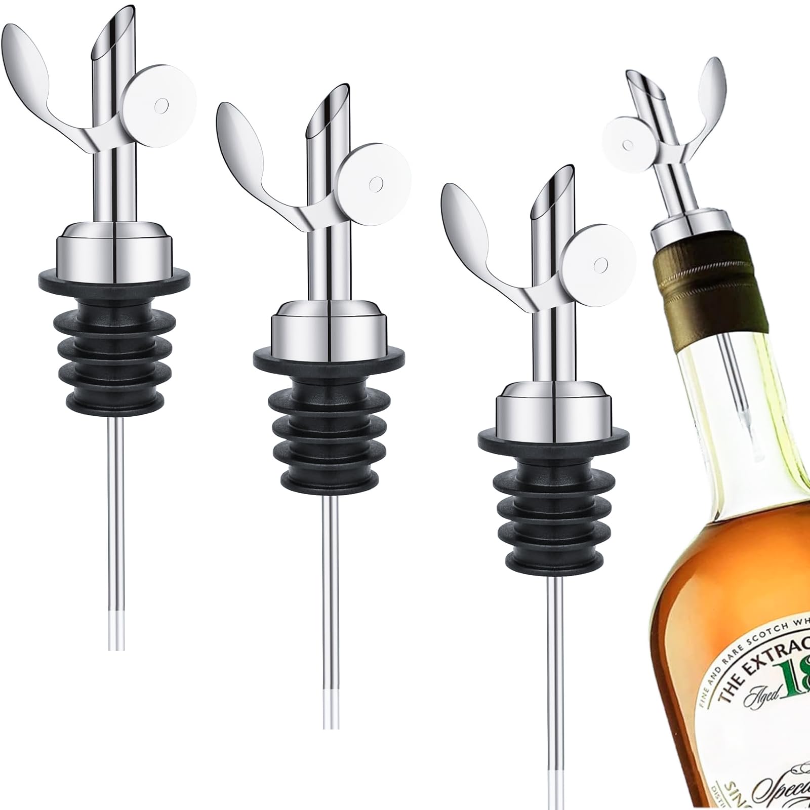 DabbOo 3 Vertedor de Acero Inoxidable Vertedores Dosificador Aceite de Oliva Vertedores de Botellas Alcohólicas Tappo Dosatore Olio para Botellas, Vino, Aceite de Oliva, Etc (Plateados)