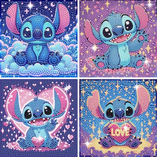 4er Pack stitch Diamant Painting für Kinder Niedliche 5D Diamant Kunst stitch Mosaik Sets Komplettes Strass Kunst Set für Anfänger Wanddekoration für Zuhause Geschenk für Mädchen 15x15cm
