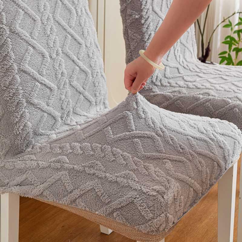 Image of HOMETHREADS Elastic Jacquard Chair Cover-Stretch Fit, Removable & Washable Short Dining Chair Seat Protector - 400gsm Soft & Wrinkle-Resistant Slipcover for Home, Kitchen, Banquet (L.Grey, Pack of 6)