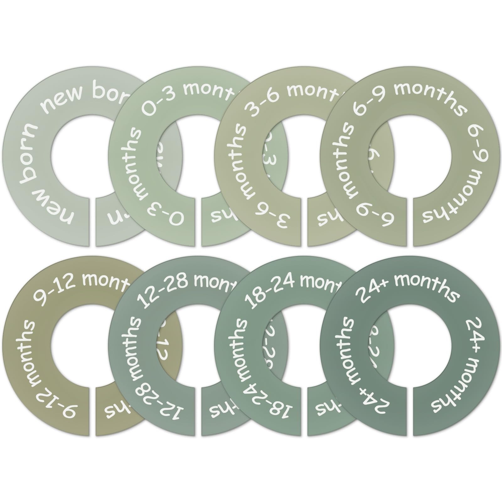 JarThenaAMCS 8Pcs Gradient Green Baby Closet Size Dividers Baby Clothes Hanger Organizers Newborn to 24 Month Thicken Infant