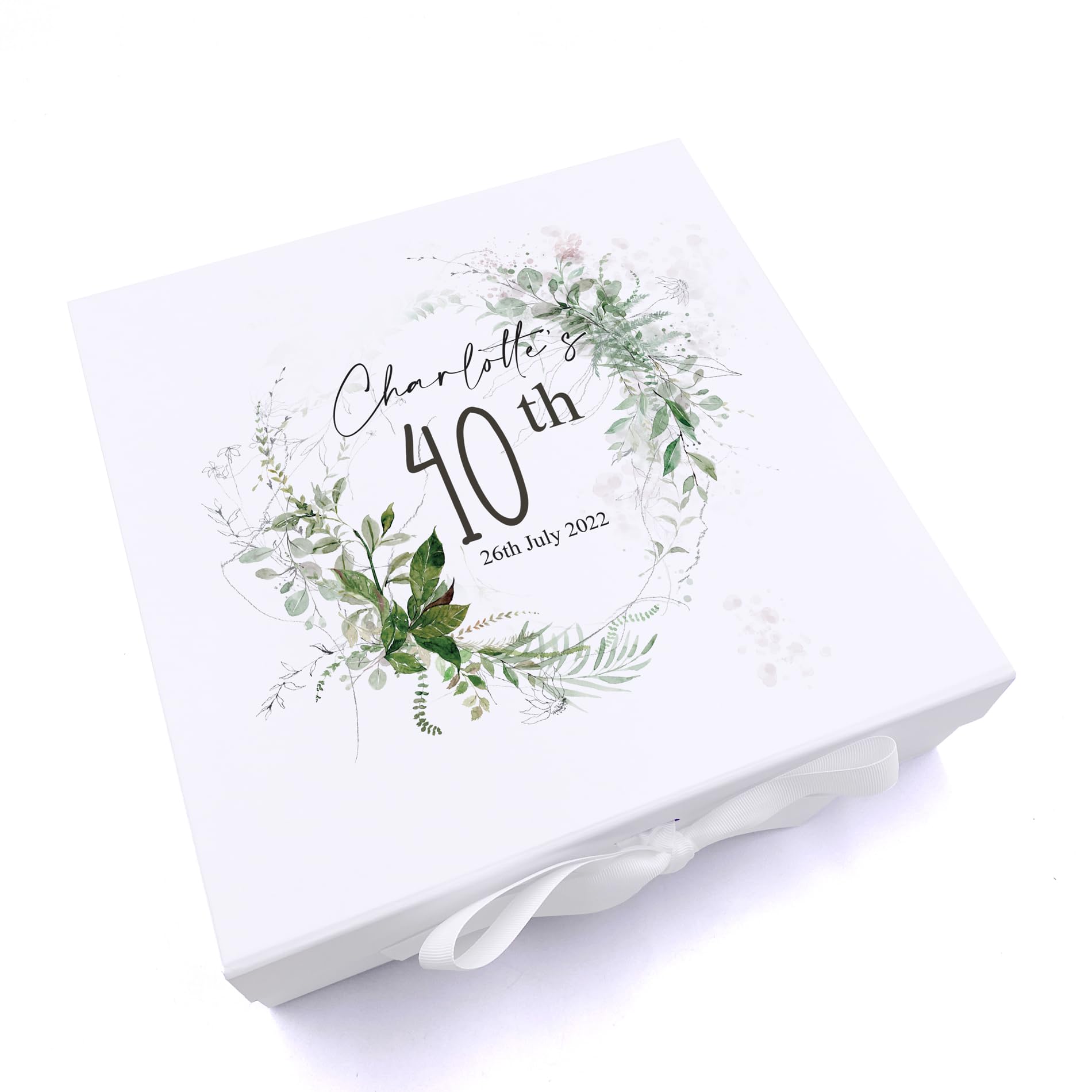 ukgiftstoreonline Personalised 40th Birthday Keepsake Box Gift With Botanical Design (Medium)