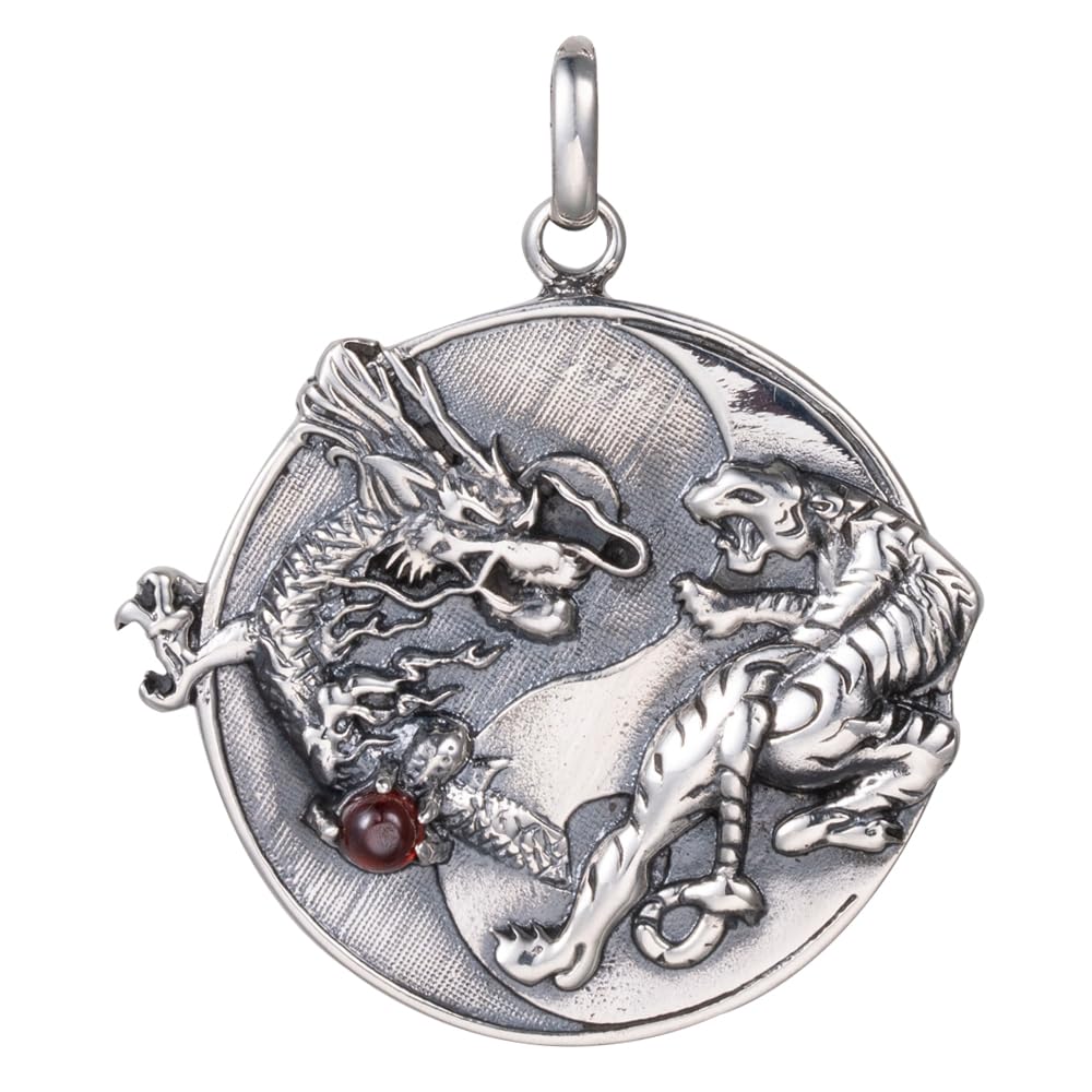 Vintage Dragon Tiger Necklace 925 Sterling Silver Yin Yang Pendant Necklace Feng Shui Jewelry for Men Women 60cm Chain
