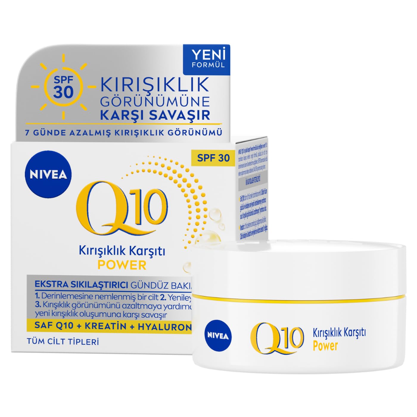 NIVEA Q10 Power Kırışıklık Karşıtı Gündüz Yüz Kremi SPF30 50 ml,Yaşlanma Karşıtı,Sıkılaştırıcı,Nemlendirici,Kreatin,Hyaluronik Asit