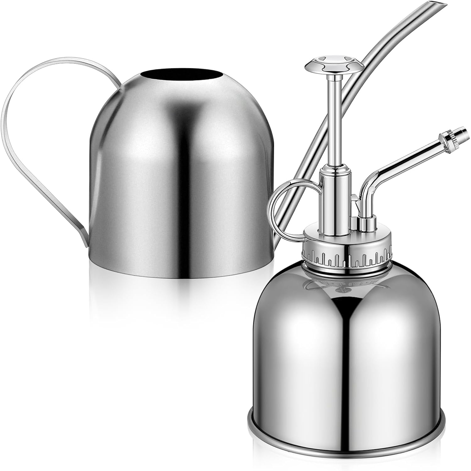 2 Pcs 33 oz Metal Watering Can Indoor Plants 10 oz Mister Spray Bottle Set Stainless Steel Watering Cans with Long Spout Sprayer Mister for House Outdoor Plants Succulents Garden (Silver)