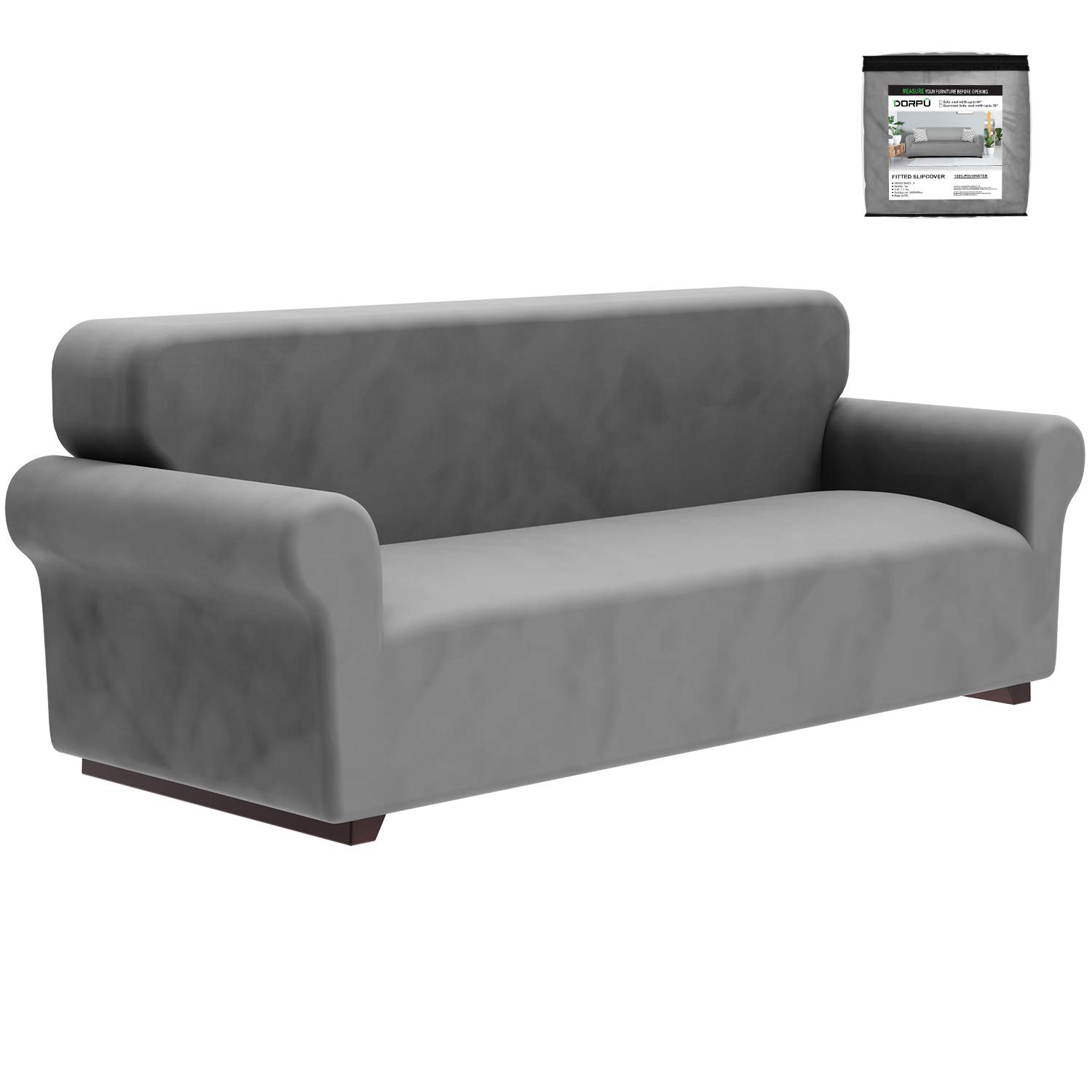 DORPU Couch Covers 1-Piece Spandex Non-Slip Stretch Soft Sofa Cover, Washable Furniture Protector Slipcover with Non-Skid Foam and Elastic Bottom for Kids, Pets (Gray, Medium)