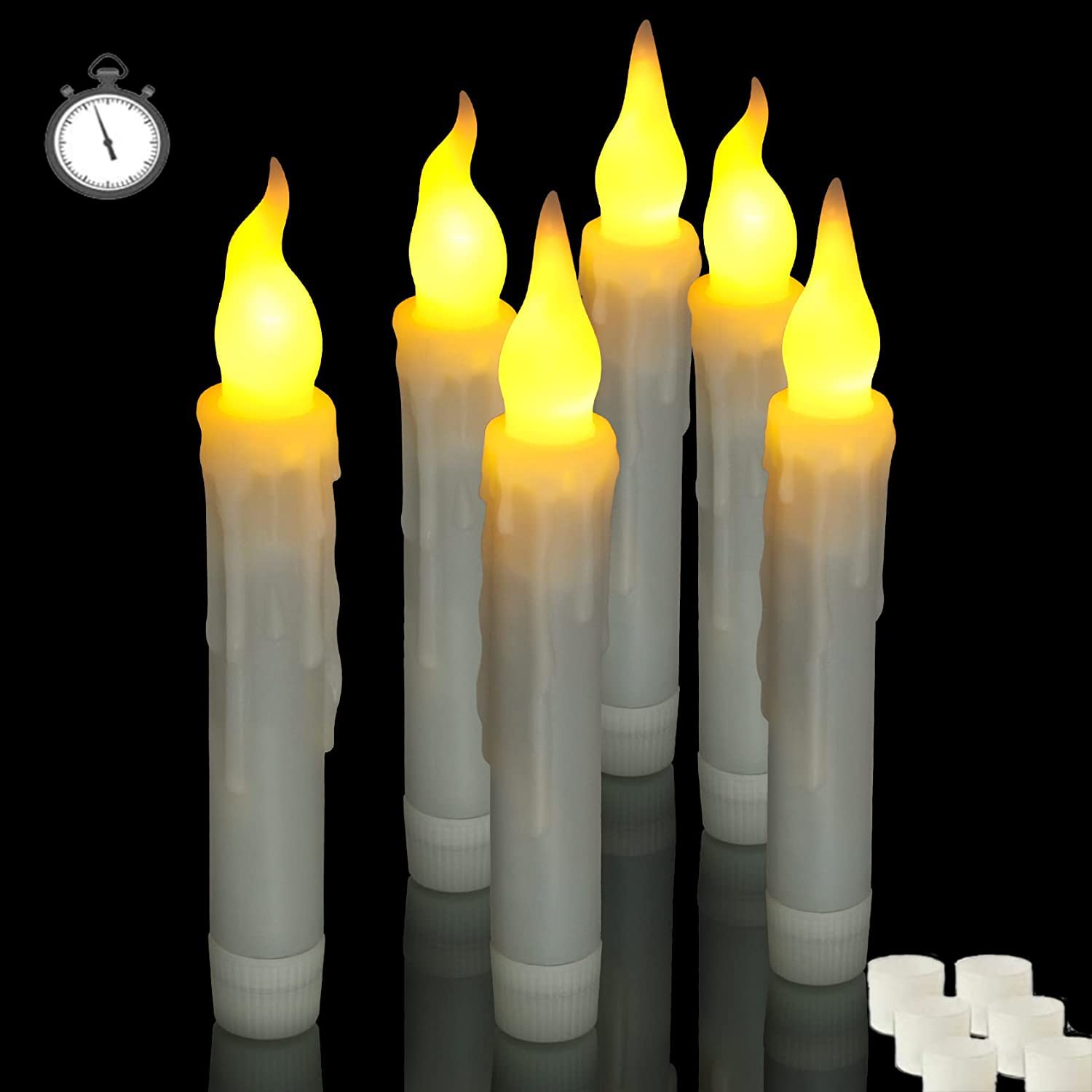 SOONEEDEAR Flammenlose kerzen,Kegel, zum Aufhängen, für Urlaub, Party, Weihnachten, Geburtstag, Hochzeit, Kirche, Heimdekoration (6 PCS Automatische Timer Kerzen)