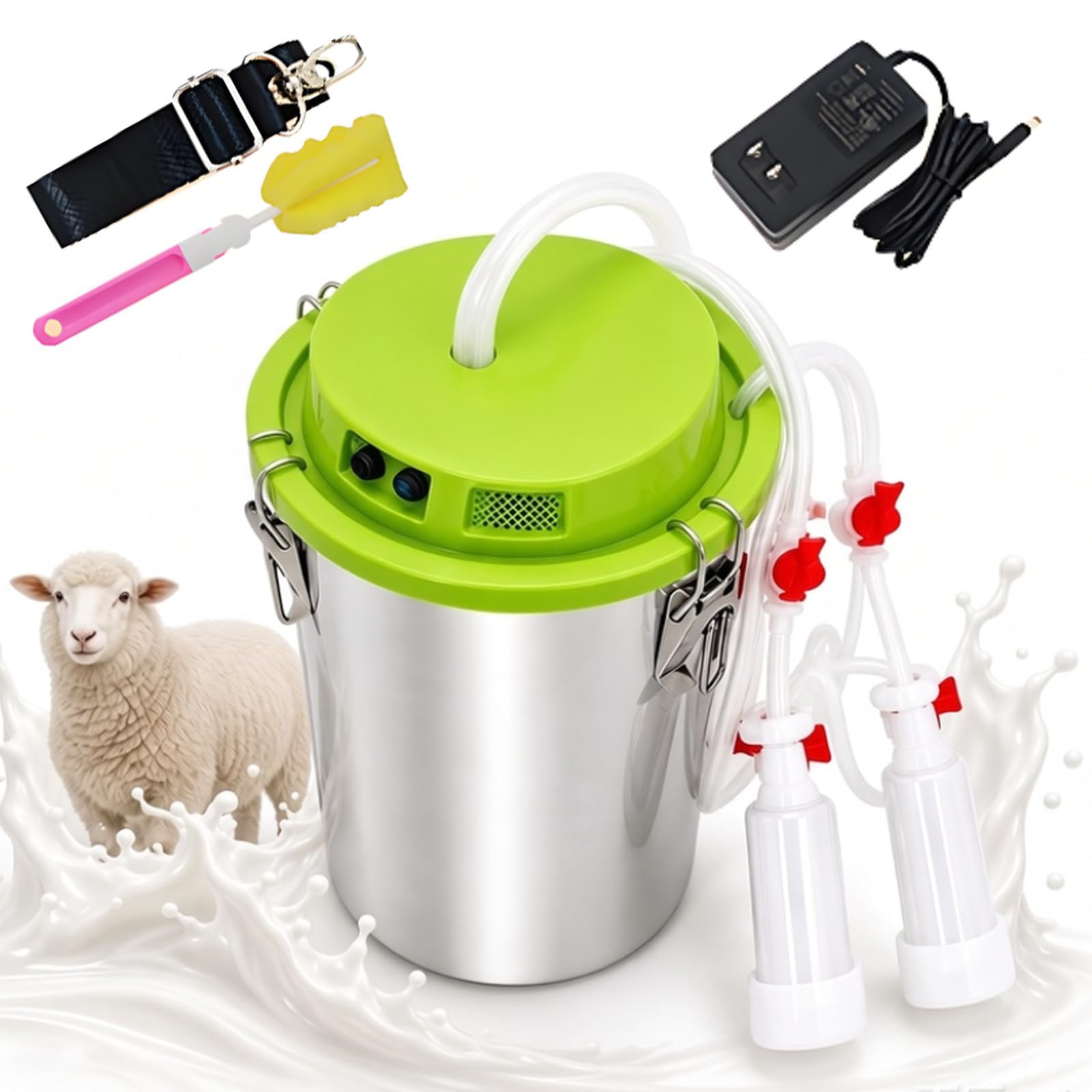 Mungitrice Portatile a Doppia Testa in Acciaio Inox da 8/12 Litri per capre, Mucche, capre e Pecore, Ideale per Uso Domestico e agricolo - Arresto Automatico della mungitura 8L