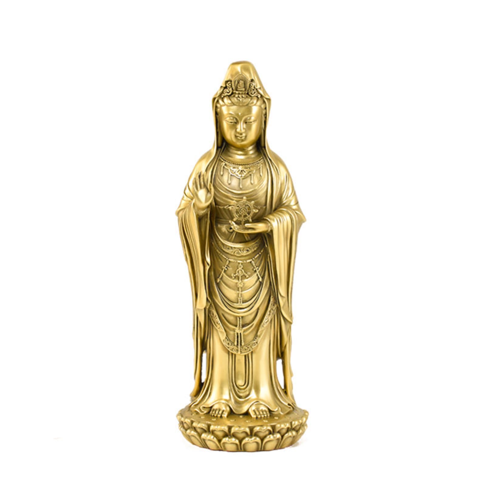 CHAKEUZND Retro Collection Buddha Statue Buddha Figurine， Large Copper Guanyin Bodhisattva Buddha Statue,Brass Handmade Buddhism Avalokitesvara Sculpture Feng Shui Entrance Balcony Figurines Buddhist